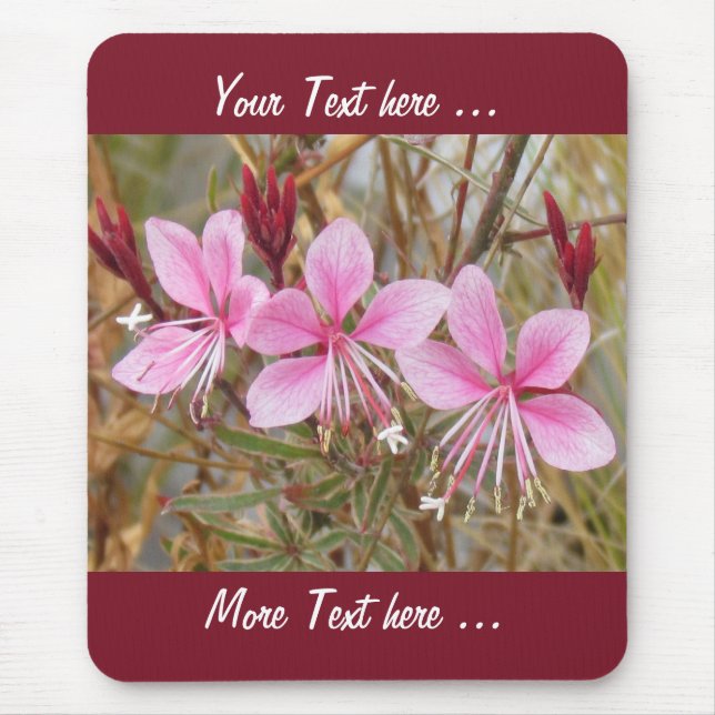 Mousepad - Rosa Blume mit Text (Vorne)