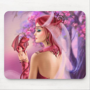 Mousepad Schöne Fantasiefrau Königin und Drache