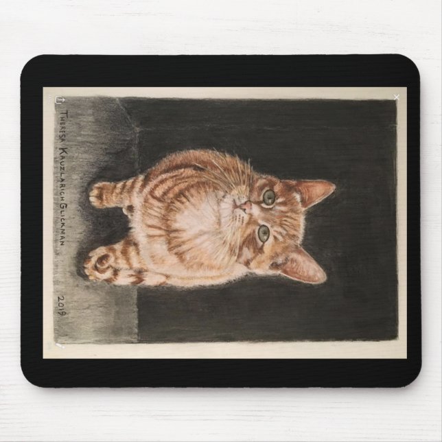Mousepad Tabbykatze, warme Gelbs, niedliche Hand (Vorne)