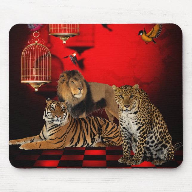 Mousepad Tiere Tiger Leopard Löwenvögel (Vorne)