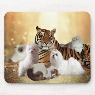 Mousepad Tiger Hunde Katzen Freunde