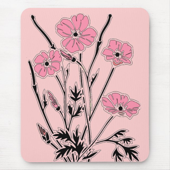 Mousepad Vintag Art Pink Poppies (Vorne)