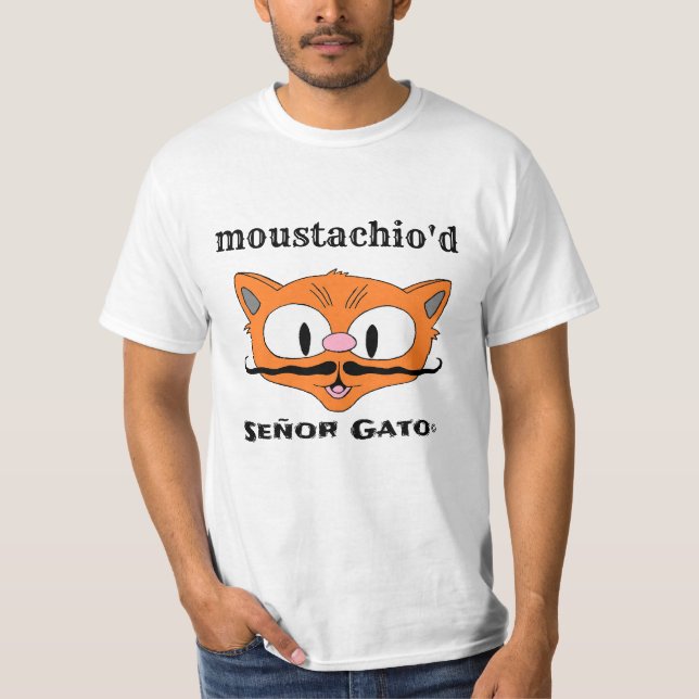 moustachio'd Humorreser Cartoon Mustache Cat T-Shirt (Vorderseite)