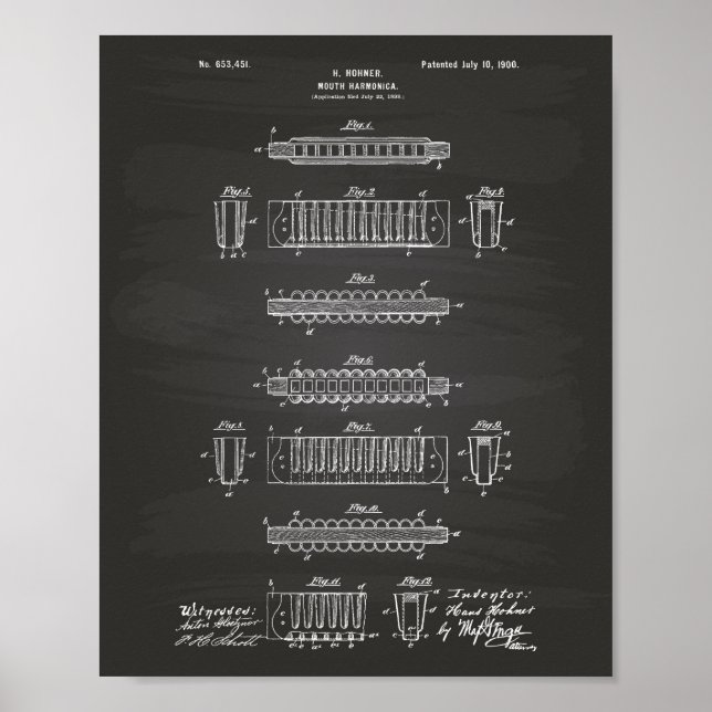 Mouth Harmonica 1900 Patent Art Chalkboard Poster (Vorne)