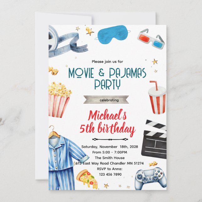 Movie and Pajamas boy theme invitation Einladung (Vorderseite)