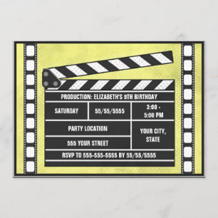 Movie Birthday Party Clapboard Gelb Einladung