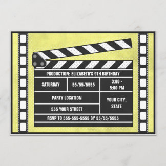 Movie Birthday Party Clapboard Gelb Einladung