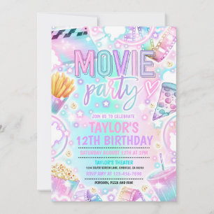 Movie Birthday Party Pastel Rainbow Movie Party Einladung