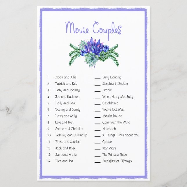 Movie Couple Succulent Matching Game (Vorderseite)