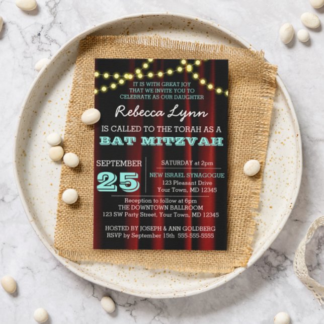 Movie Lights Aqua Bat Mitzvah Einladung (Von Creator hochgeladen)