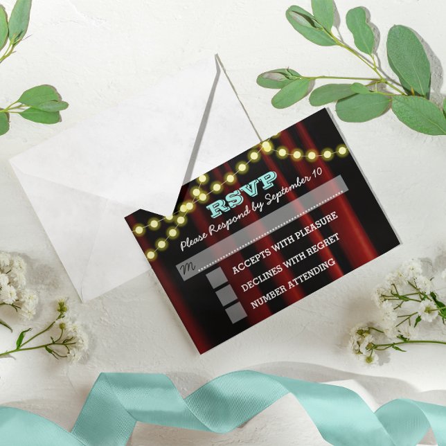 Movie Lights Aqua Bat Mitzvah RSVP Karte (Von Creator hochgeladen)