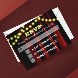 Movie Lights Yellow Bar Mitzvah RSVP Card Karte