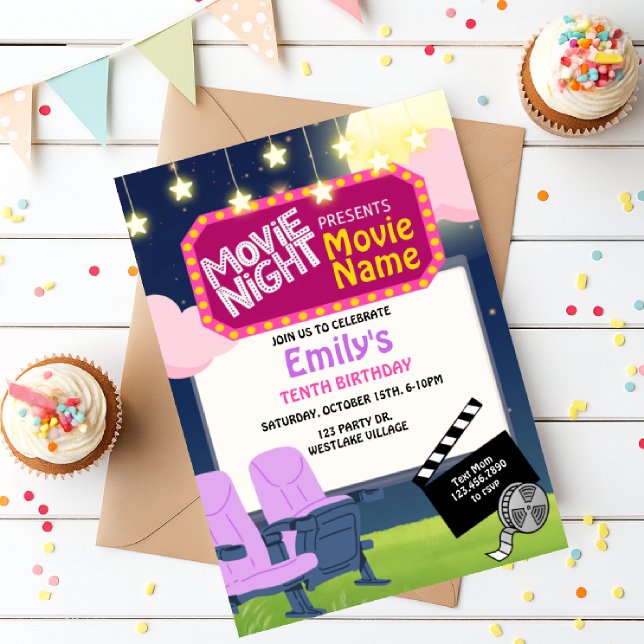 Movie Night, Backyard Movie, Popcorn, Birthday Einladung (Von Creator hochgeladen)
