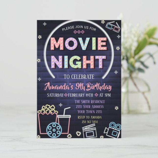Movie Night Birthday Invitation Under the Stars Einladung (Stehend Vorderseite)