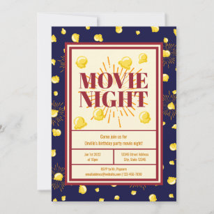 Movie Night Birthday Party - Feuerwerk Popcorn Einladung