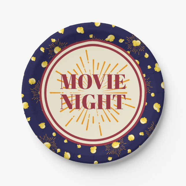 Movie Night Birthday Party - Feuerwerk Popcorn Pappteller (Vorderseite)