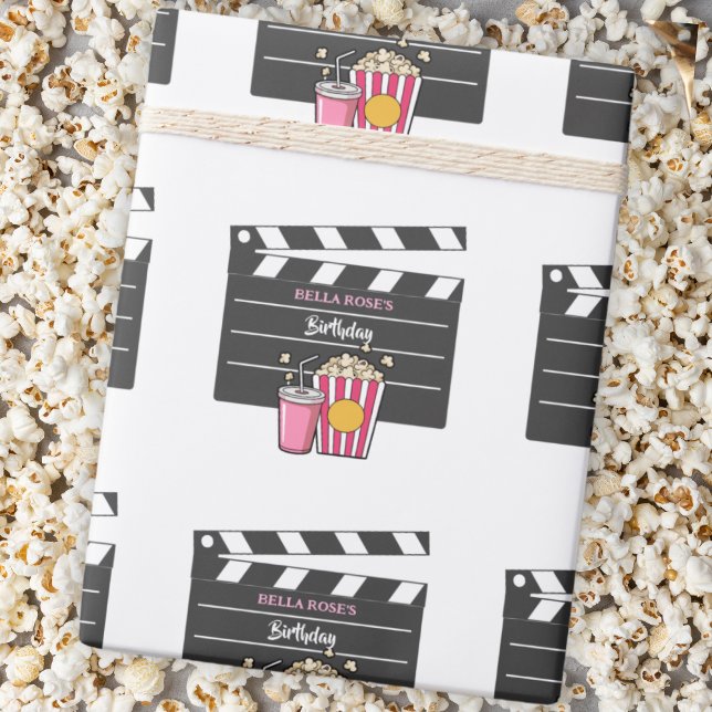 Movie Night Birthday Party For Girls Geschenkpapier (Von Creator hochgeladen)