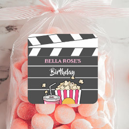 Movie Night Birthday Party For Girls Quadratischer Aufkleber