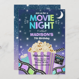 Movie Night Birthday Party Movie Sleepover Popcorn Einladung