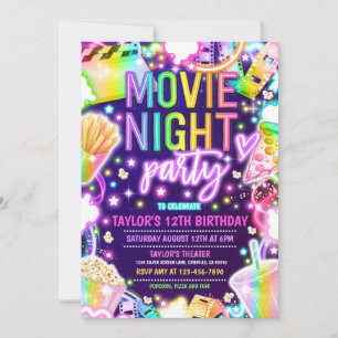 Movie Night Birthday Party Pastell Rainbow Movie Einladung