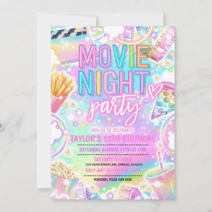 Movie Night Birthday Party Pastell Rainbow Movie Einladung