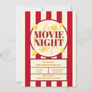 Movie Night Birthday Party - Red White Popcorn Bag Einladung
