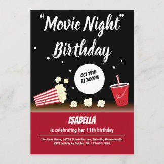Movie Night Birthday Popcorn Drink Black Red Einladung
