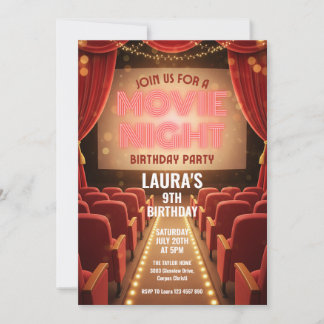 Movie Night Cinema Birthday Party Einladung