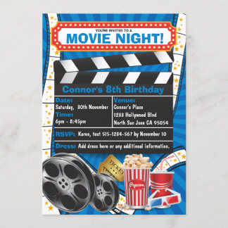 Movie Night Hollywood Birthday Party Einladung