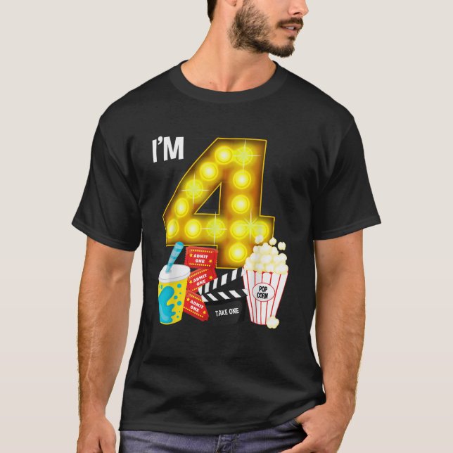Movie Night Party 4th Birthday Movie Theme Kids Bi T-Shirt (Vorderseite)