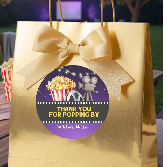 Movie Night Party Thank You For Popping By Runder Aufkleber (Von Creator hochgeladen)