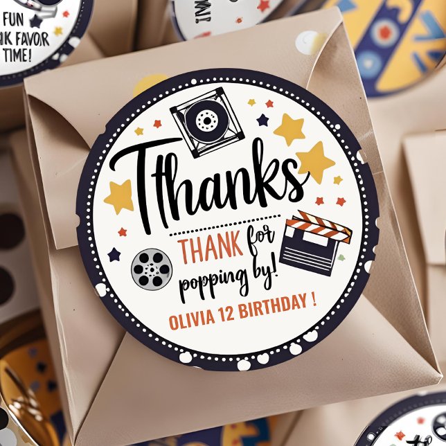 Movie Night Thank You Sticker | Popcorn Birthday  (Von Creator hochgeladen)