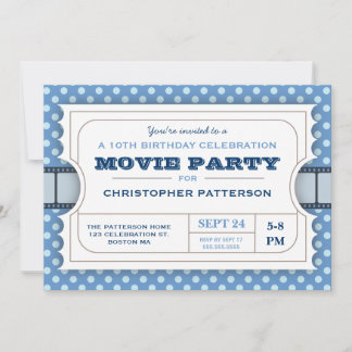 Movie Party Geburtstagsparty Eintrittskarte| Blau Einladung