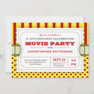 Movie Party Geburtstagsparty Eintrittskarte| Rot Einladung