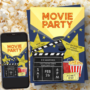Movie Party Popcorn Clapperboard Kino Geburtstag Einladung