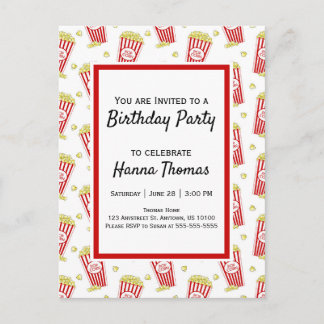 Movie Popcorn Birthday Einladungspostkarte