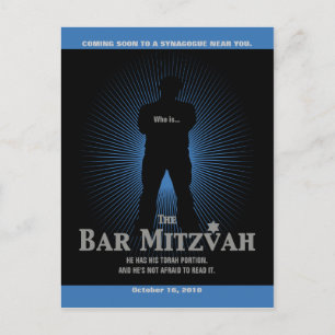 Movie Star Bar Mitzvah Save the Date Black Navy Ankündigungspostkarte