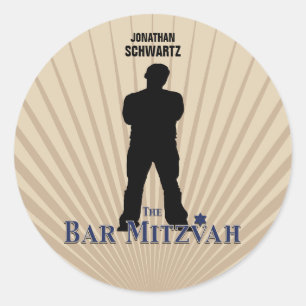 Movie Star Bar Mitzvah Sticker Tan Navy Blue