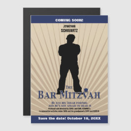 Movie Star Bar Mitzvah Tan Navy Blau Magneteinladung