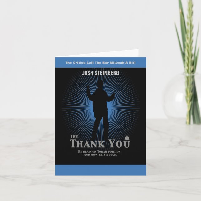 Movie Star Bar Mitzvah Vielen Dank Black Navy Blue Dankeskarte (Vorderseite)