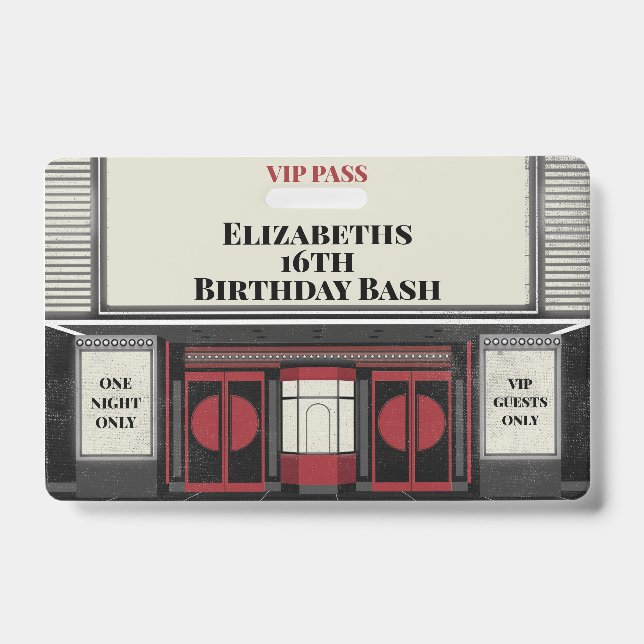 Movie Star Birthday Bash VIP Pass Ausweis (Vorderseite)
