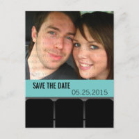 Movie Theater Foto Save the Date Postkarte, Aqua
