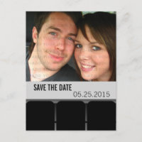 Movie Theater Foto Save the Date Postkarte, grau