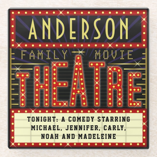 Movie Theater Marquee Zuhause Cinema | INDIVIDUELL Glasuntersetzer (Vorderseite)