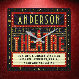 Movie Theater Marquee Zuhause Cinema | INDIVIDUELL Quadratische Wanduhr
