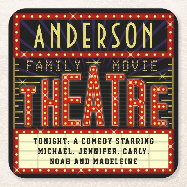Movie Theater Marquee Zuhause Cinema | INDIVIDUELL Rechteckiger Pappuntersetzer (Vorderseite)