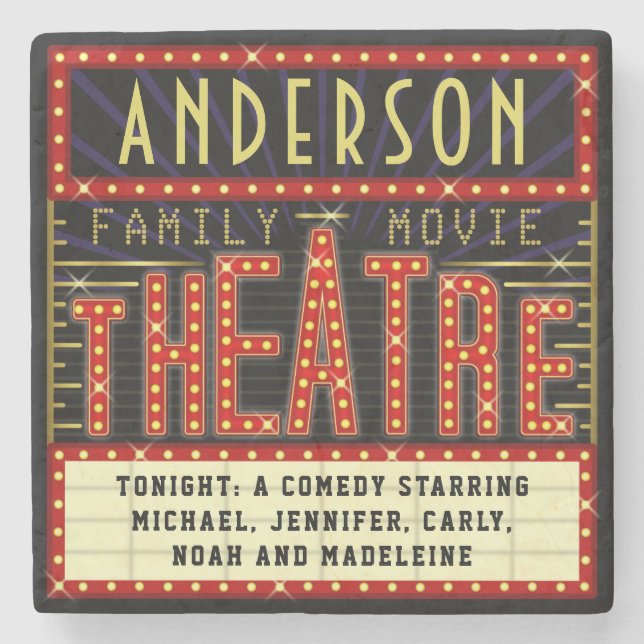 Movie Theater Marquee Zuhause Cinema | INDIVIDUELL Steinuntersetzer (Vorderseite)