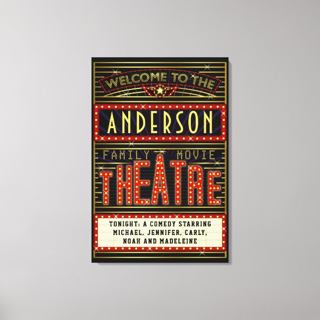 Movie Theater Marquee Zuhause Cinema | Name 24 x 3 Leinwanddruck (Vorderseite)