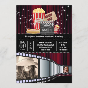 Movie Thema 2 Foto Strip Kino Popcorn Party Einladung