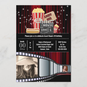 Movie Theme 2 Foto Strip Kino Popcorn Party Einladung